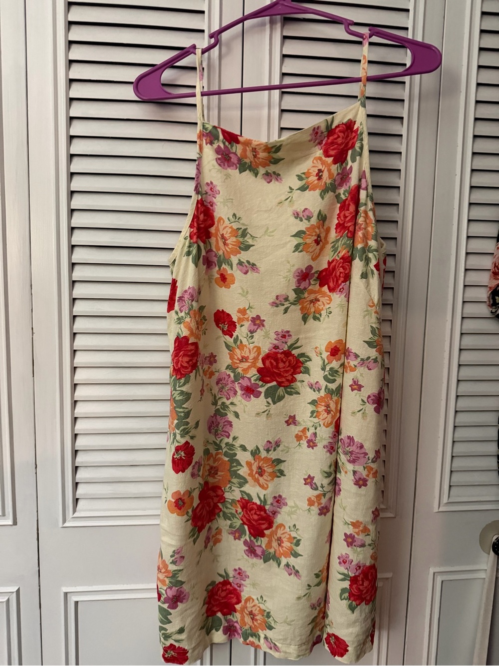 Old Navy Cream Floral Mini Slip Dress with Red & Pink Blooms